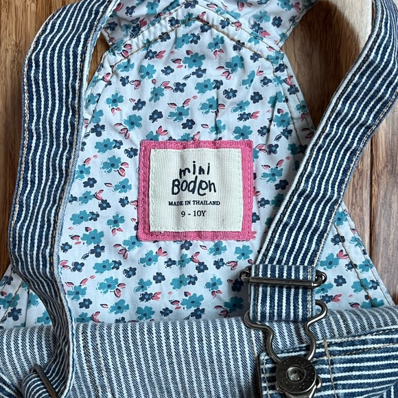 Mini Boden 9-10 Years Denim Dress Skirt Overalls Hearts Pockets Stripe  1029 - Picture 3 of 5